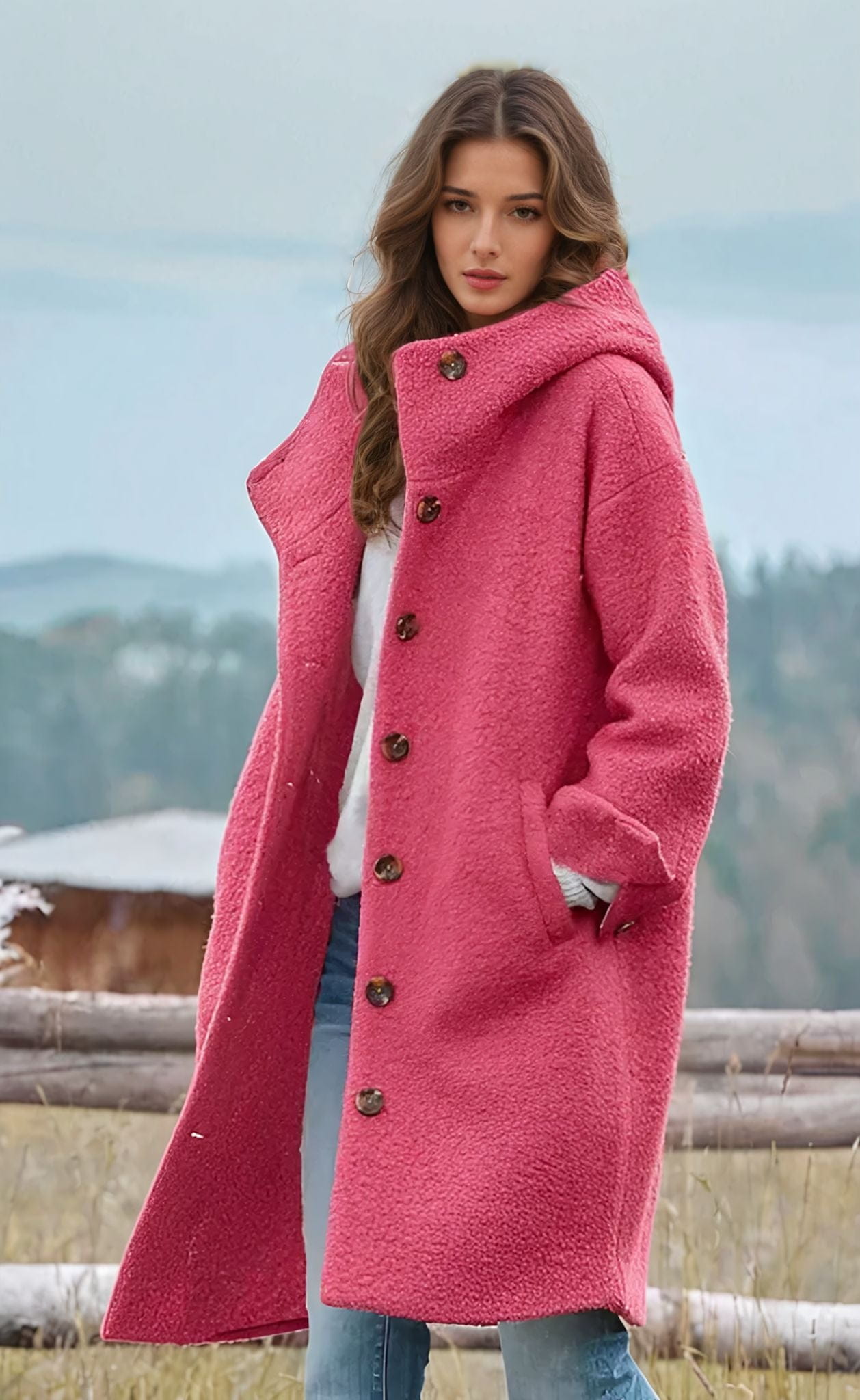 WW | Oversized and cozy long wool coat in intense pink
