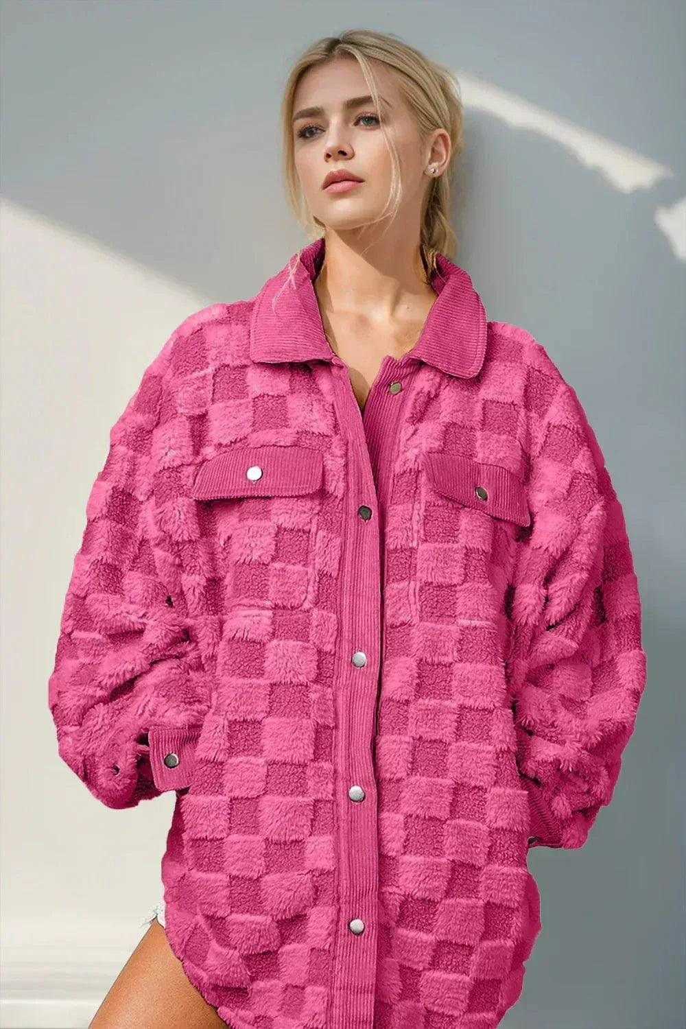 WW | Oversized & Cozy Plaid Ecru Fleece Shirt