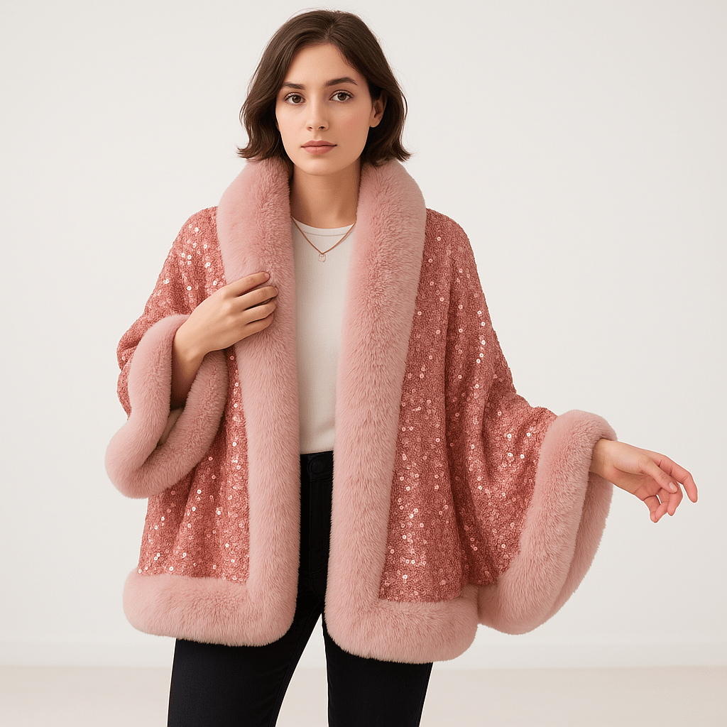 WW | Glitzerjacke aus warmem und elegantem Kunstfell im glamourösen Stil Winter