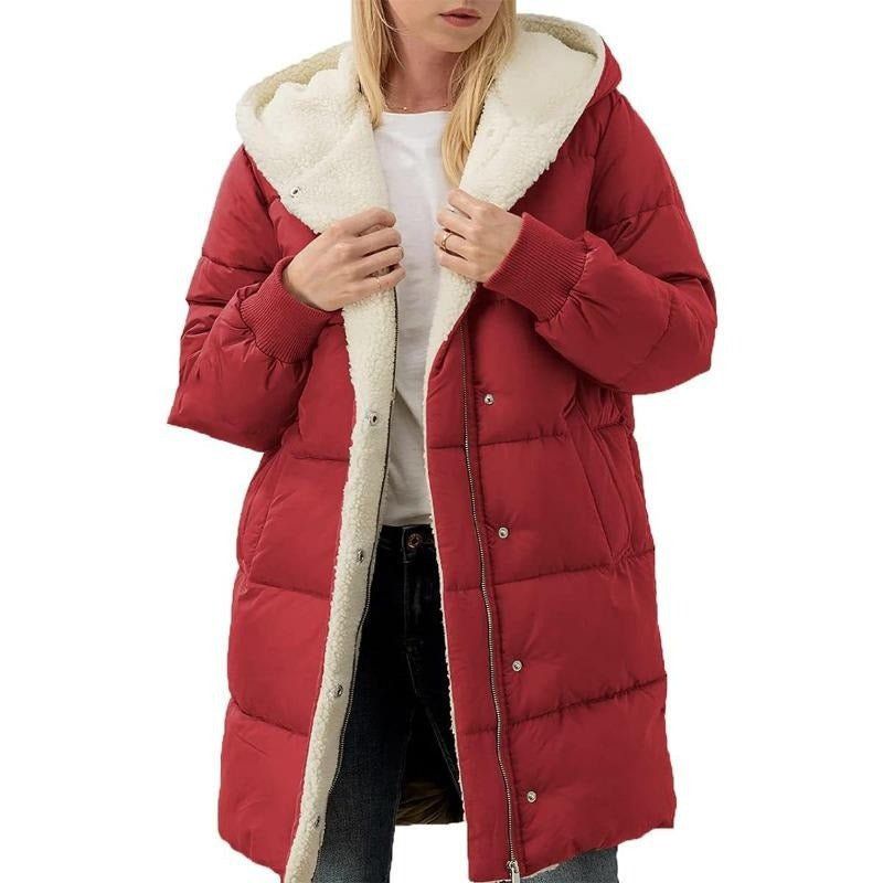 WW | Long Down Jacket with Fleece Lining, Hood and Snaps, Ultra Warmth and Comfort