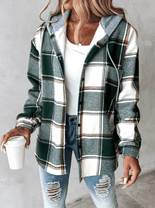 WW | Hemdjacke mit Kapuze Karomuster Lässiger Stil