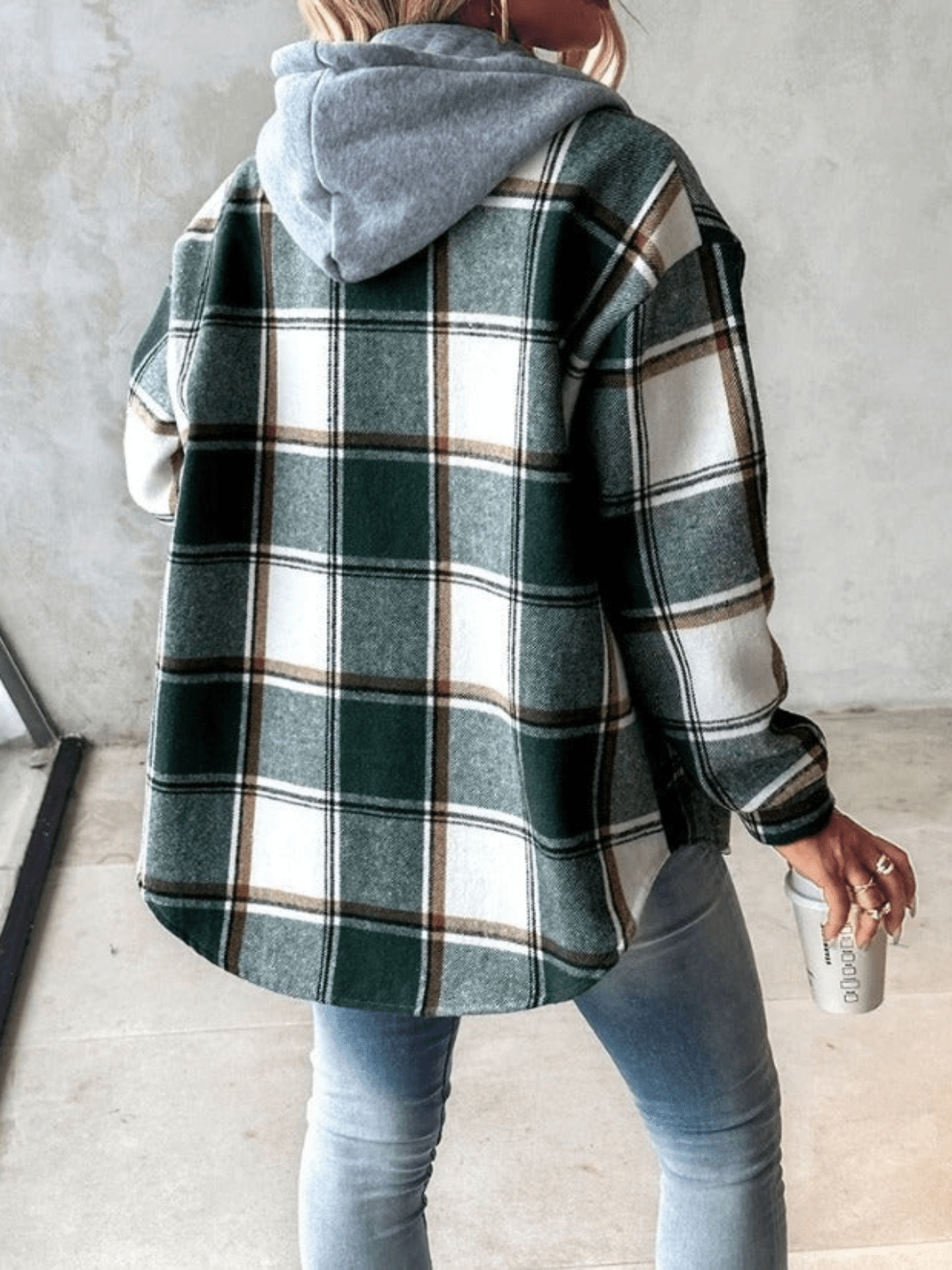 WW | Plaid Hooded Shirt Jacket Casual Style