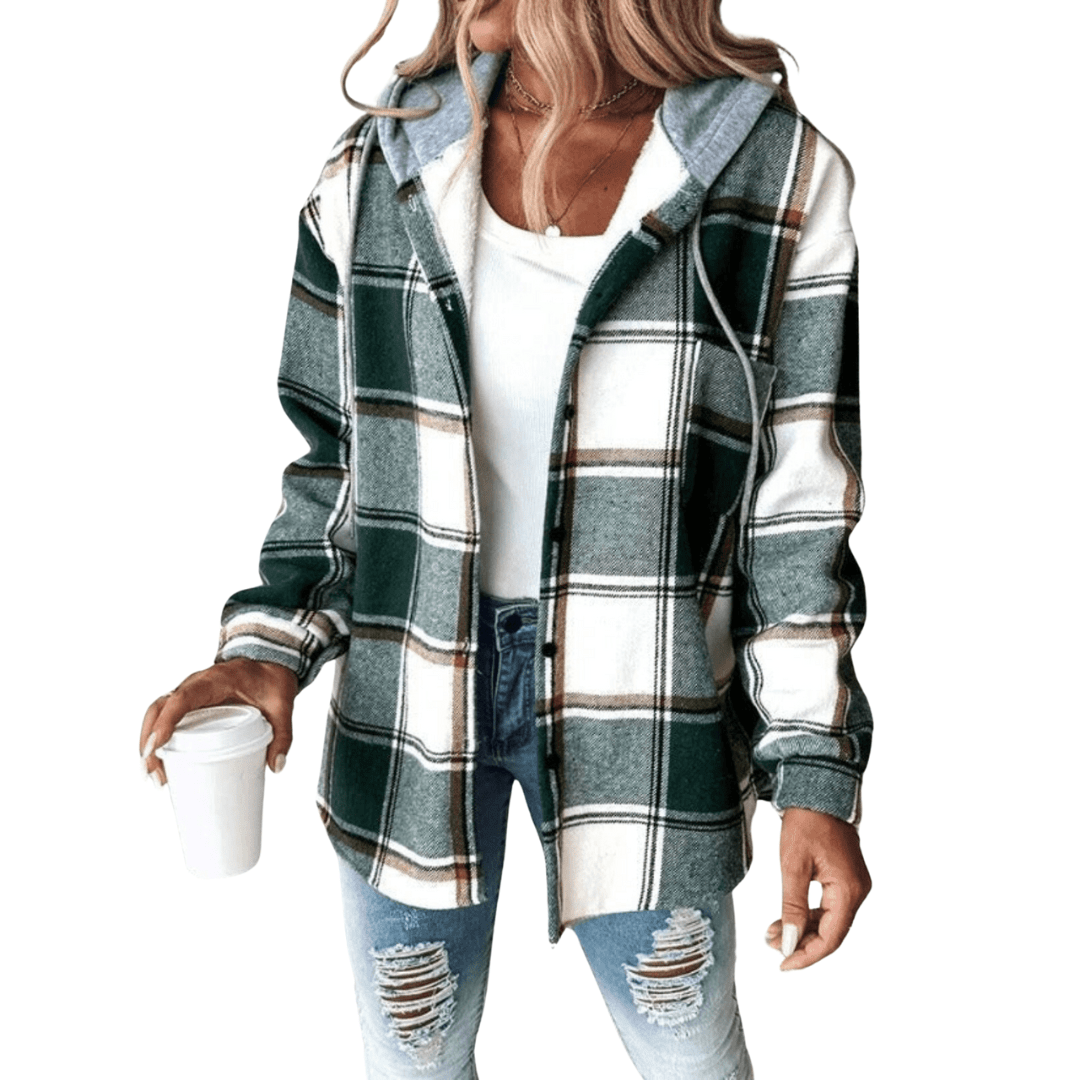 WW | Plaid Hooded Shirt Jacket Casual Style