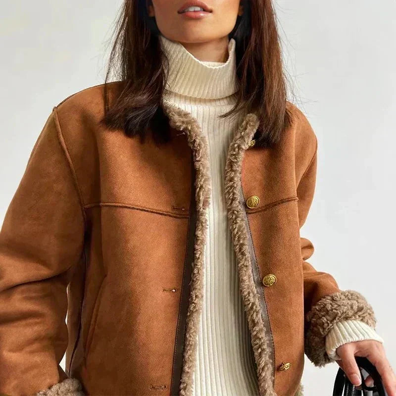 WW | Damen gefütterte Jacke aus Wildlederoptik & kuschligem Innenfutter, warm und stylisch