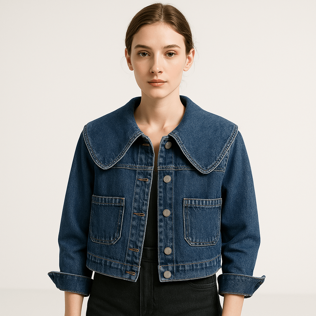 WW | Short Denim Jacket with Oversize Collar 100% Cotton