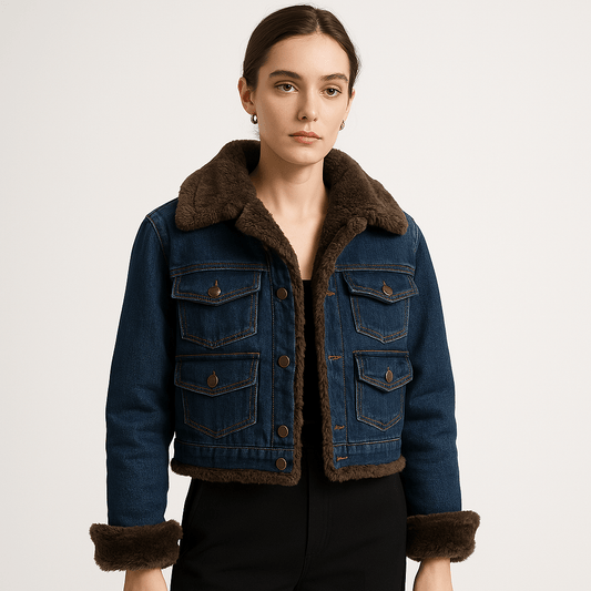 WW | Retro-Warme Sherpa-Doppelte Jeansjacke mit trendigem Winterlook