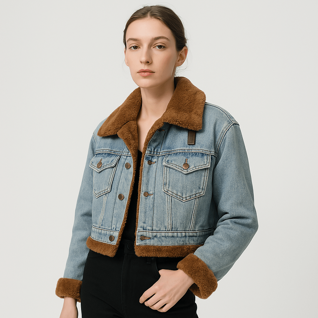 WW | Retro Warm Sherpa Double Denim Jacket with a Trendy Winter Look