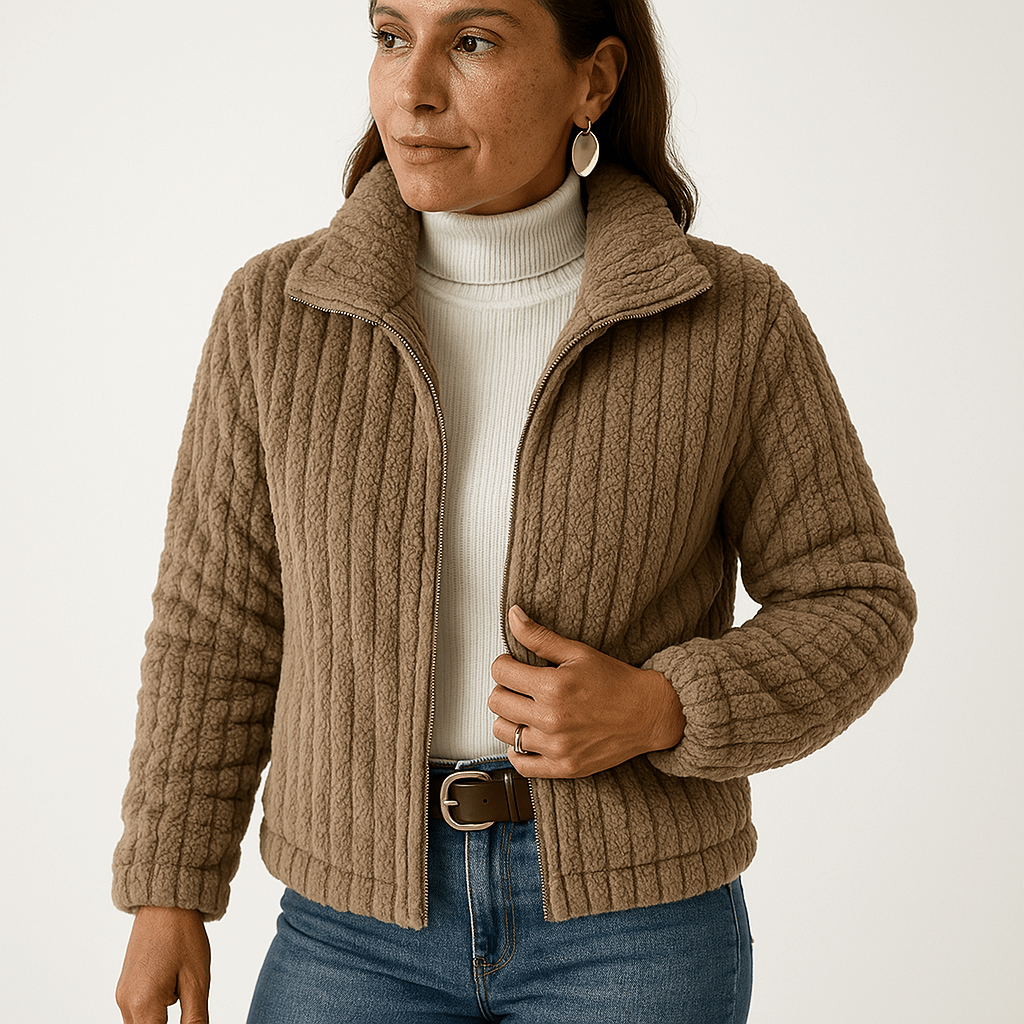 WW | Vest Structured Warm Beige Rib-knit Cardigan Modern Short Cut