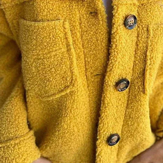 WW | Oversized-Jacke aus gelbem Bouclé-Lammfell, warm und gewagt