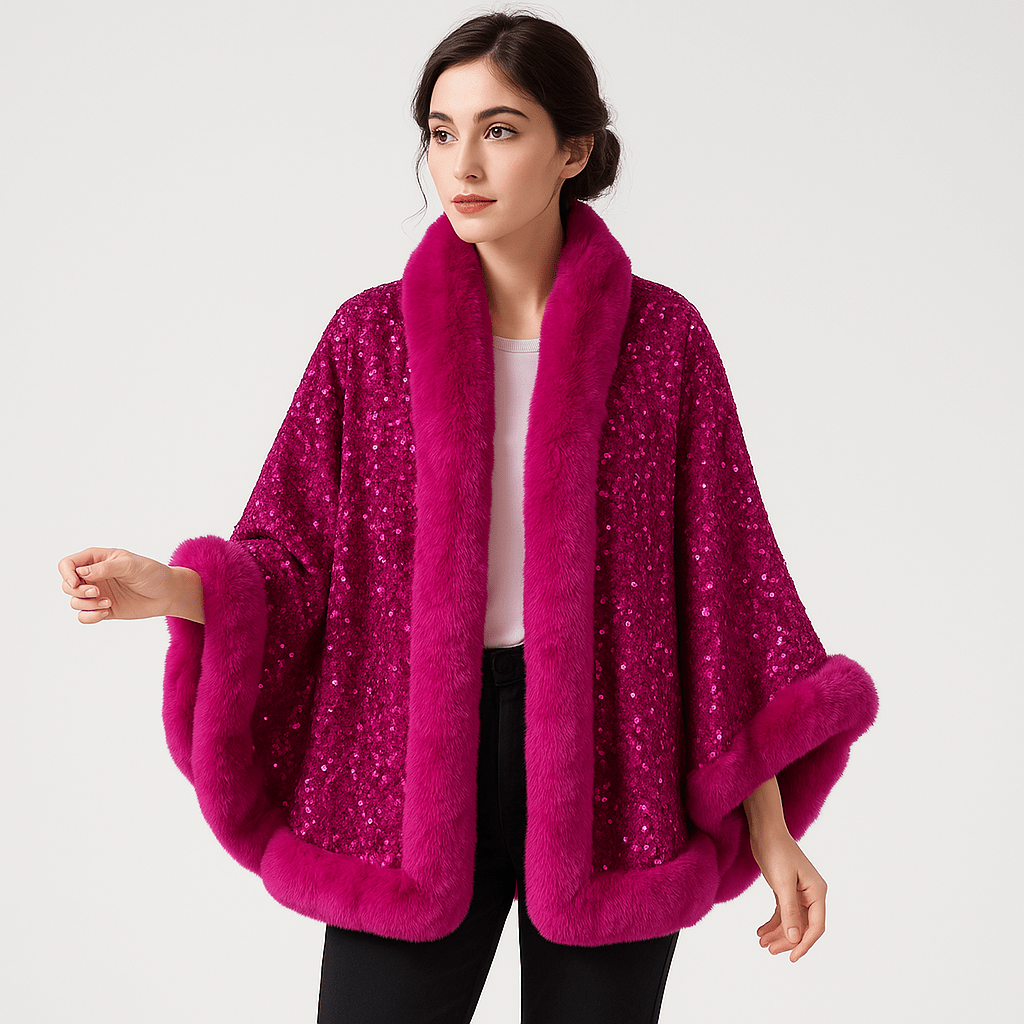 WW | Glitzerjacke aus warmem und elegantem Kunstfell im glamourösen Stil Winter