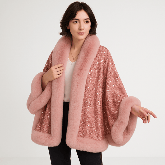 WW | Glitzerjacke aus warmem und elegantem Kunstfell im glamourösen Stil Winter