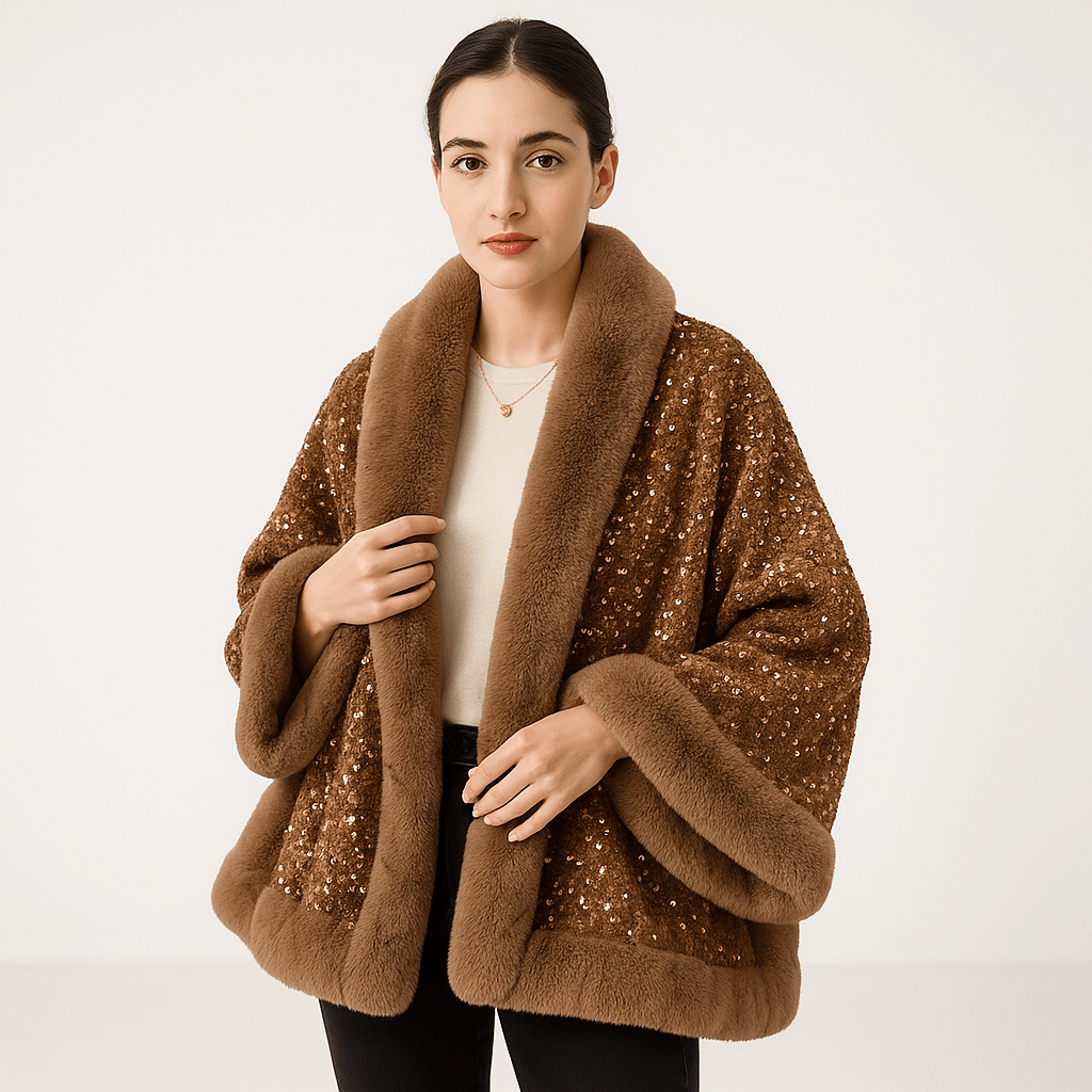 WW | Glitzerjacke aus warmem und elegantem Kunstfell im glamourösen Stil Winter