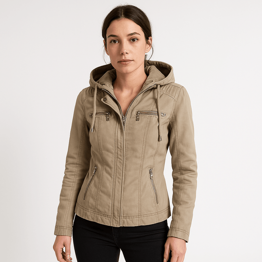 WW | Lederimitatjacke Braun im Biker-Stil mit Kapuze Urbaner & Trendiger Look
