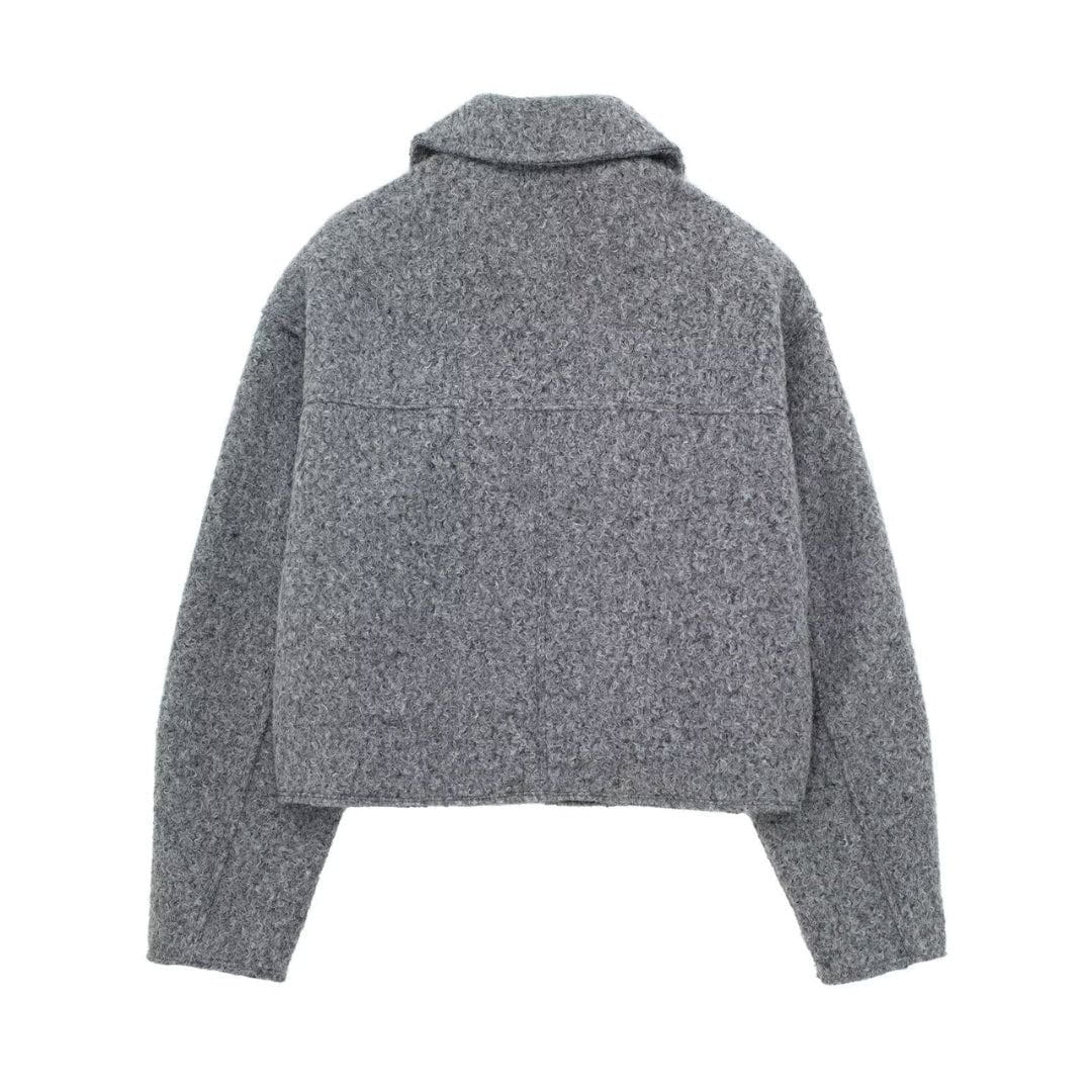 WW | Moderne und strukturierte graue Wolljacke mit Reißverschluss