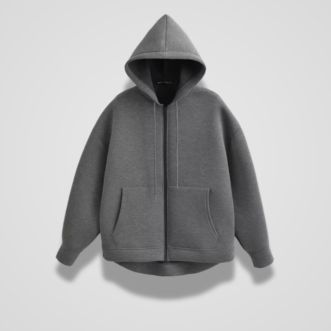 WW | Hoodie mit Reißverschluss Grau Fleece Kapuze & Taschen Warm & Minimalistisch