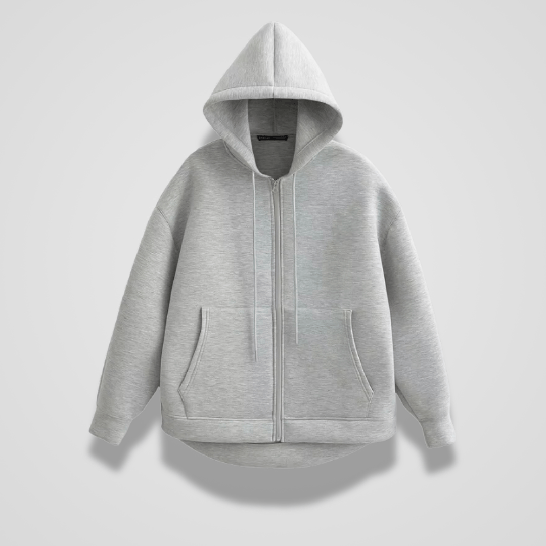 WW | Hoodie mit Reißverschluss Grau Fleece Kapuze & Taschen Warm & Minimalistisch