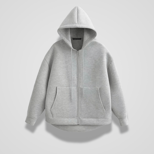 WW | Gray Zip-Up Hoodie Fleece Hood & Pockets Warm & Minimalist