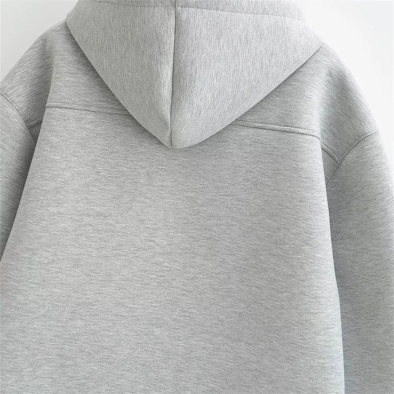 WW | Gray Zip-Up Hoodie Fleece Hood & Pockets Warm & Minimalist