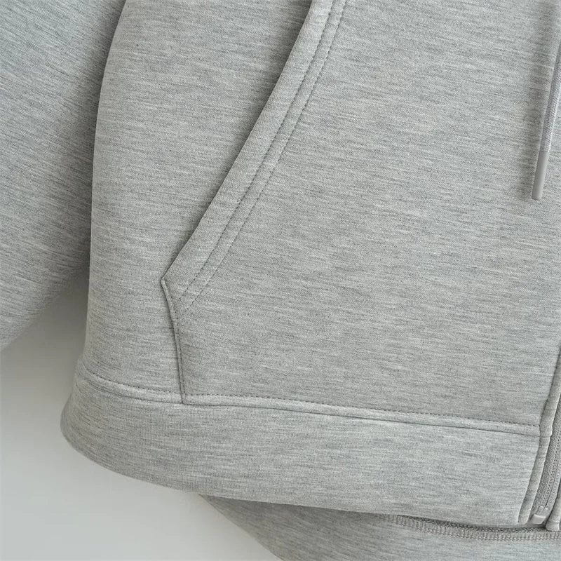 WW | Hoodie mit Reißverschluss Grau Fleece Kapuze & Taschen Warm & Minimalistisch