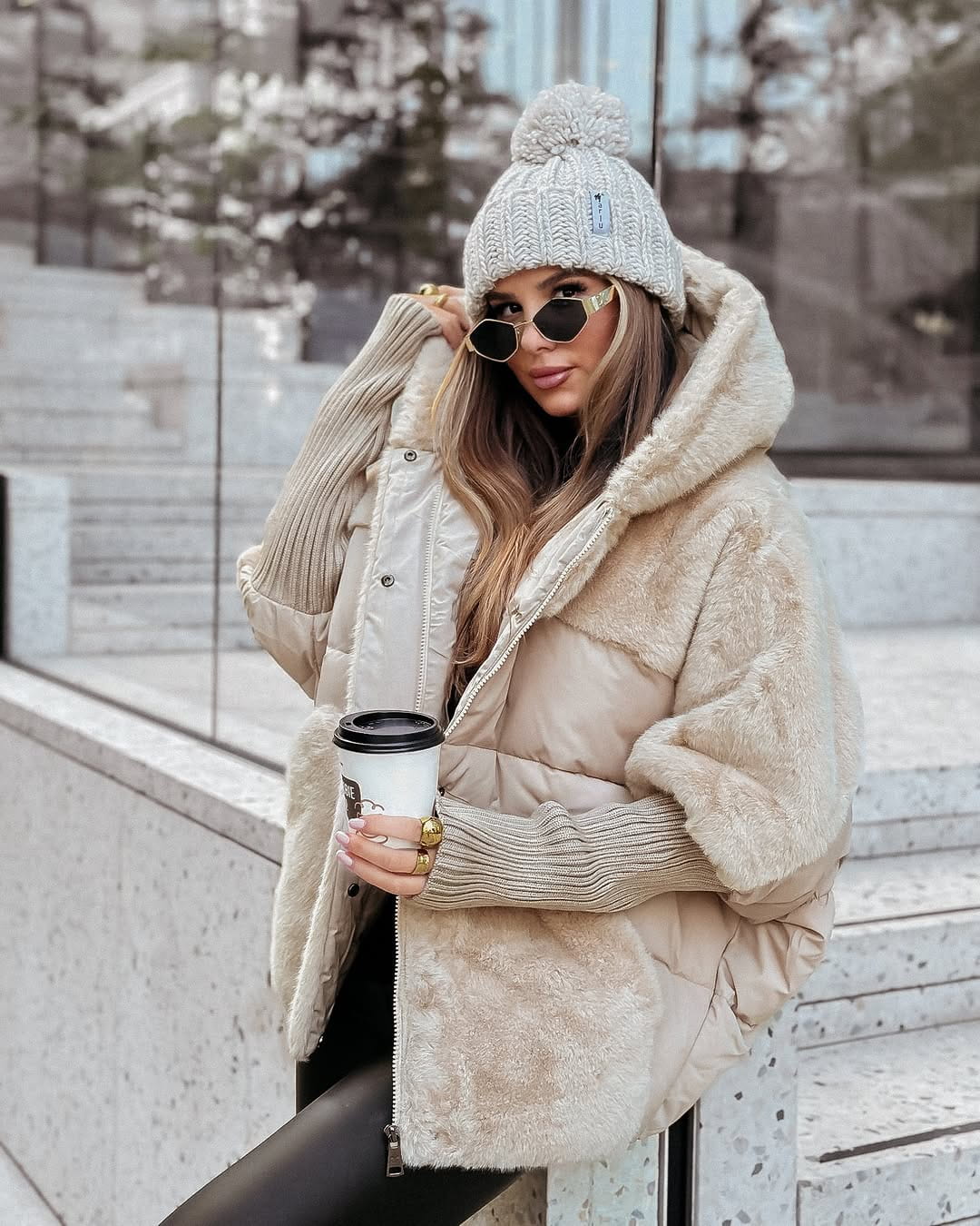 WW | Oversized Down Jacket Sheepskin-Effect & Quilted Warmth and Winter Style
