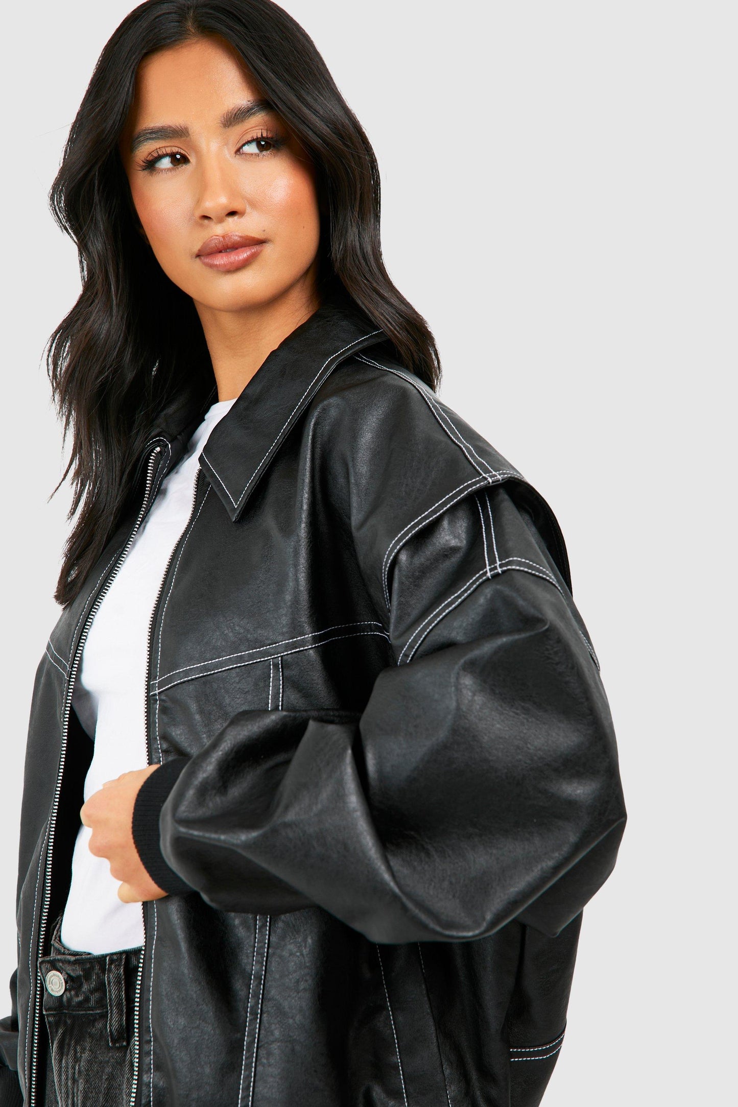 WW | Oversized Faux Leather Blouson in Streetwear Style with Courage
