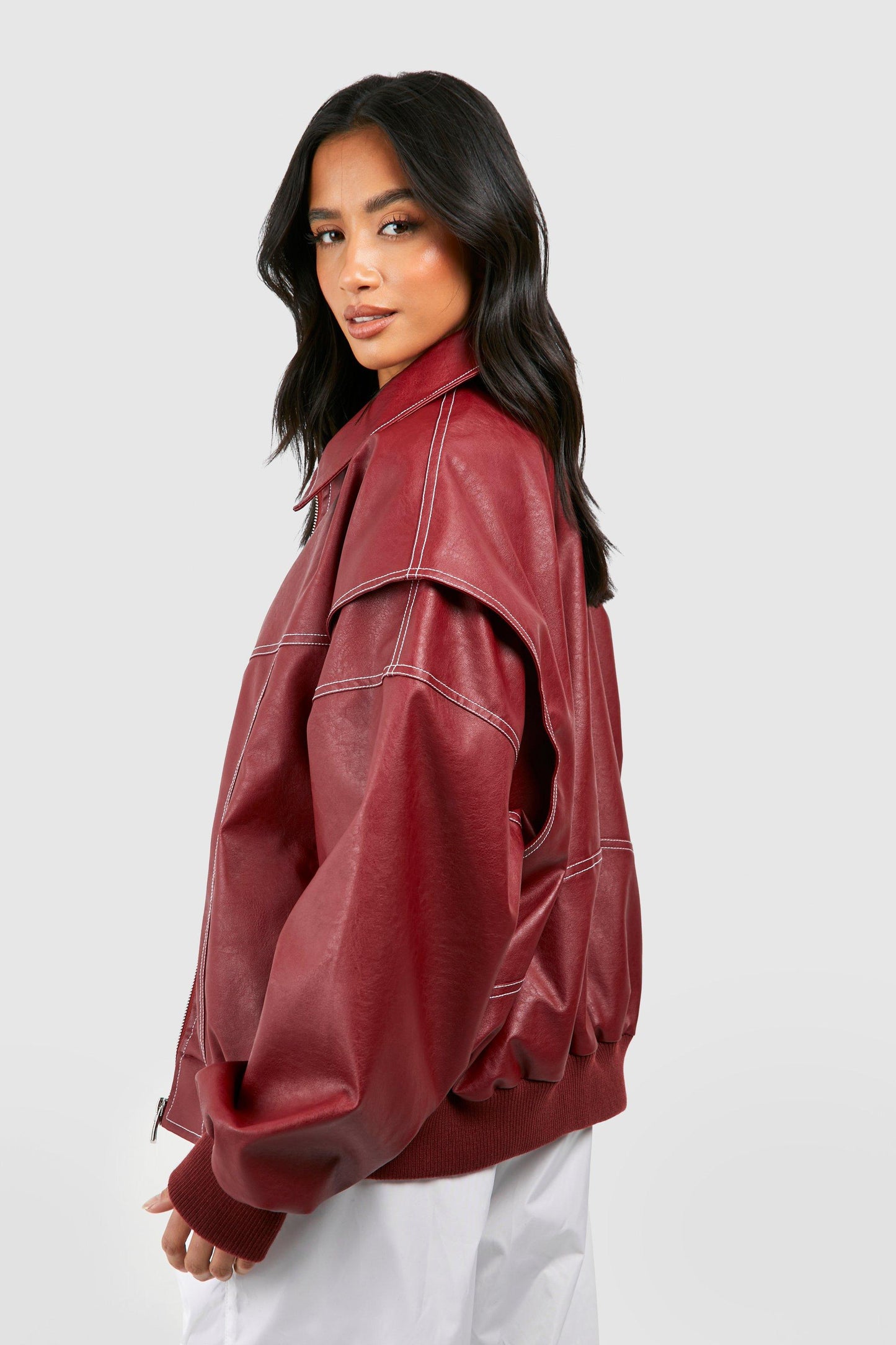 WW | Oversized Faux Leather Blouson in Streetwear Style with Courage
