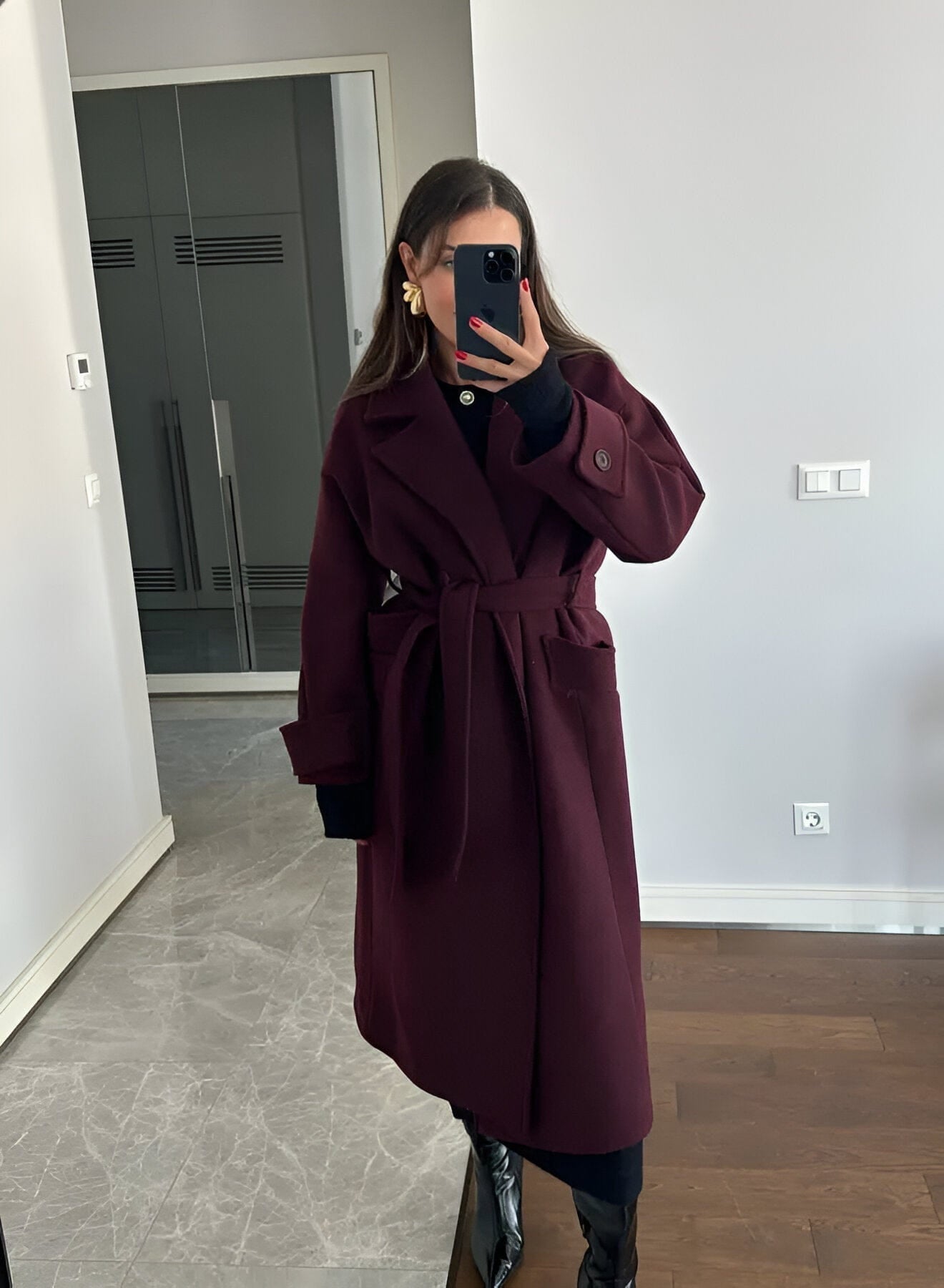WW | Elegant & warm long cut jacket with belt Autumn-Winter
