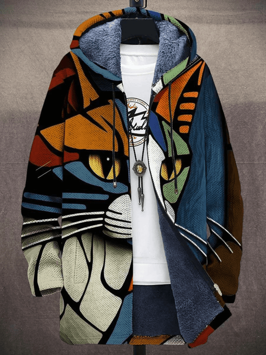 WW | Kapuzenmantel aus Fleece Künstlerdesign Katze Wärme & einzigartiger Stil