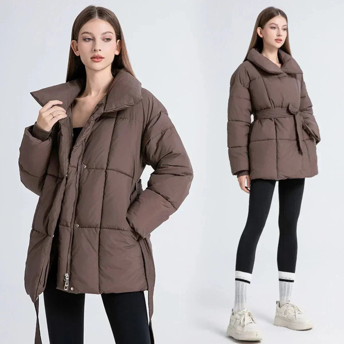 WW | Fitted Winter Down Jacket with High Collar Warm and Elegant