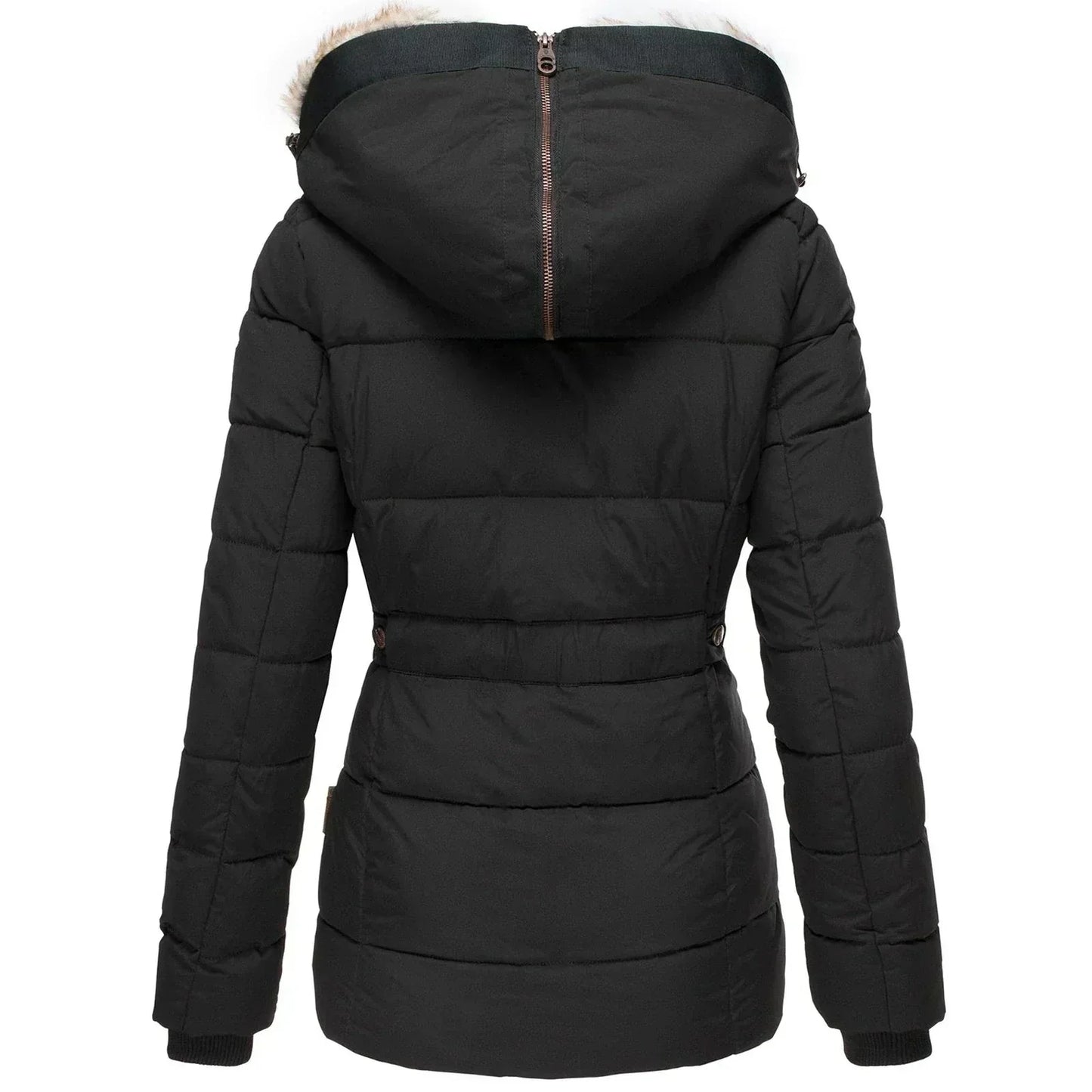WW | Hooded winter down jacket, warm and elegant, with faux fur lining