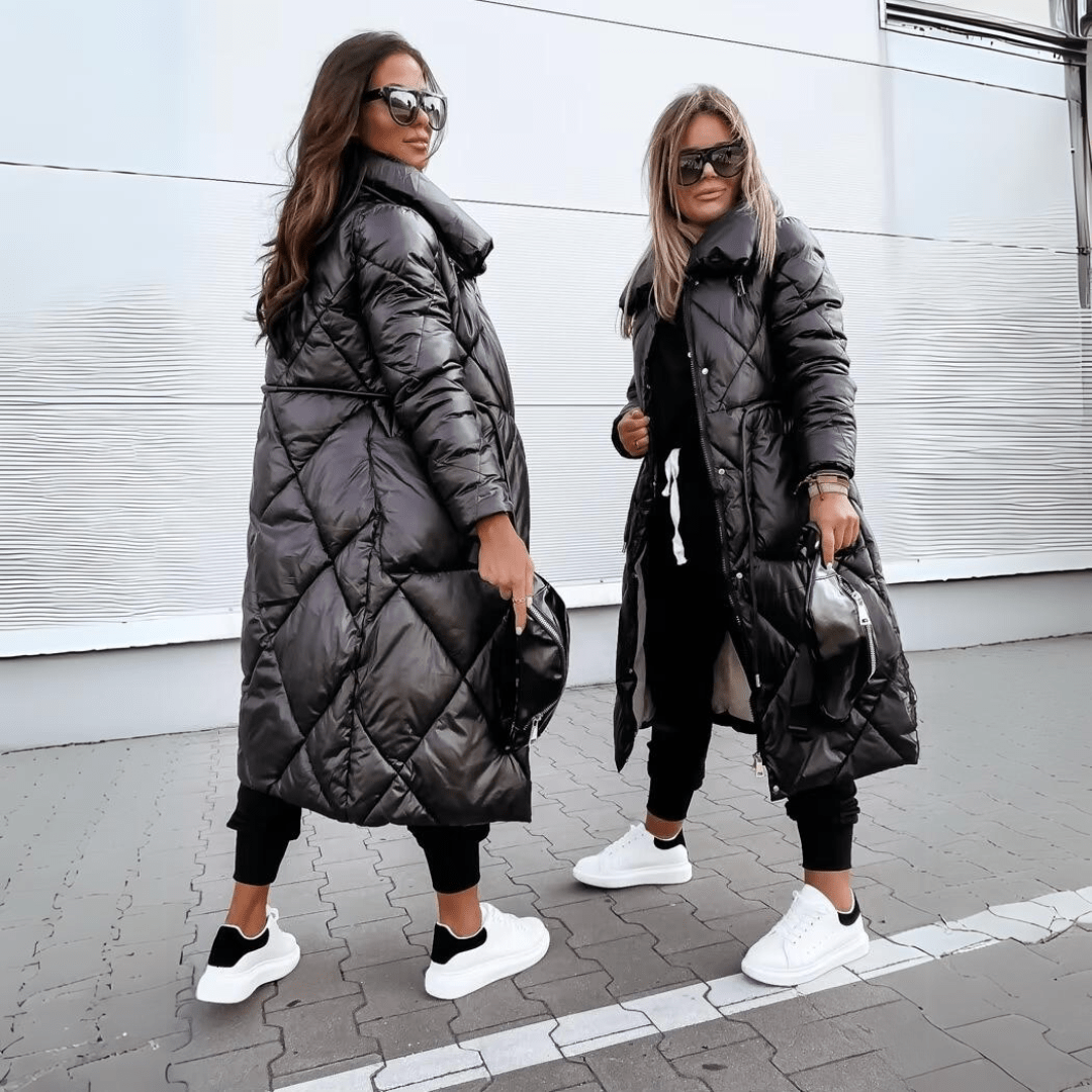 WW | Lange Glänzende Daunenjacke Trend Wärme und Urbaner Stil