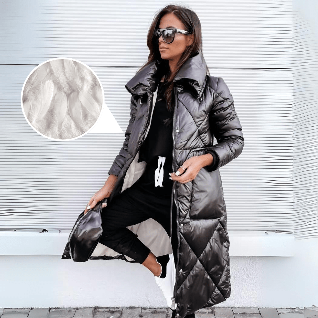 WW | Lange Glänzende Daunenjacke Trend Wärme und Urbaner Stil