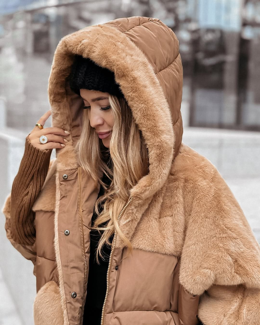 WW | Oversized Down Jacket Sheepskin-Effect & Quilted Warmth and Winter Style