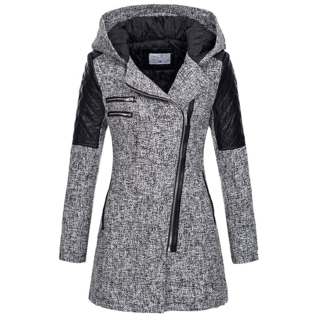 WW | Biker Wintermantel aus Wolle & Kunstleder Warm und Trendy