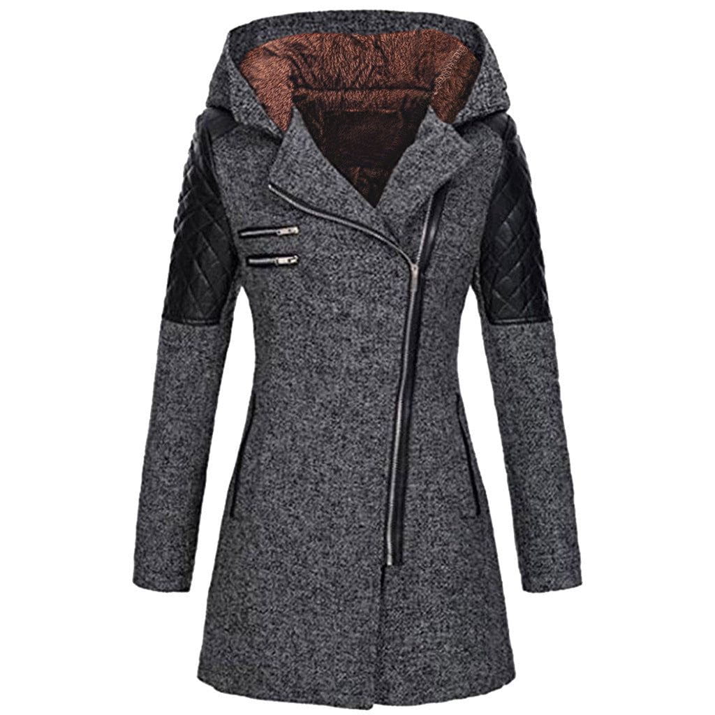 WW | Biker Wintermantel aus Wolle & Kunstleder Warm und Trendy