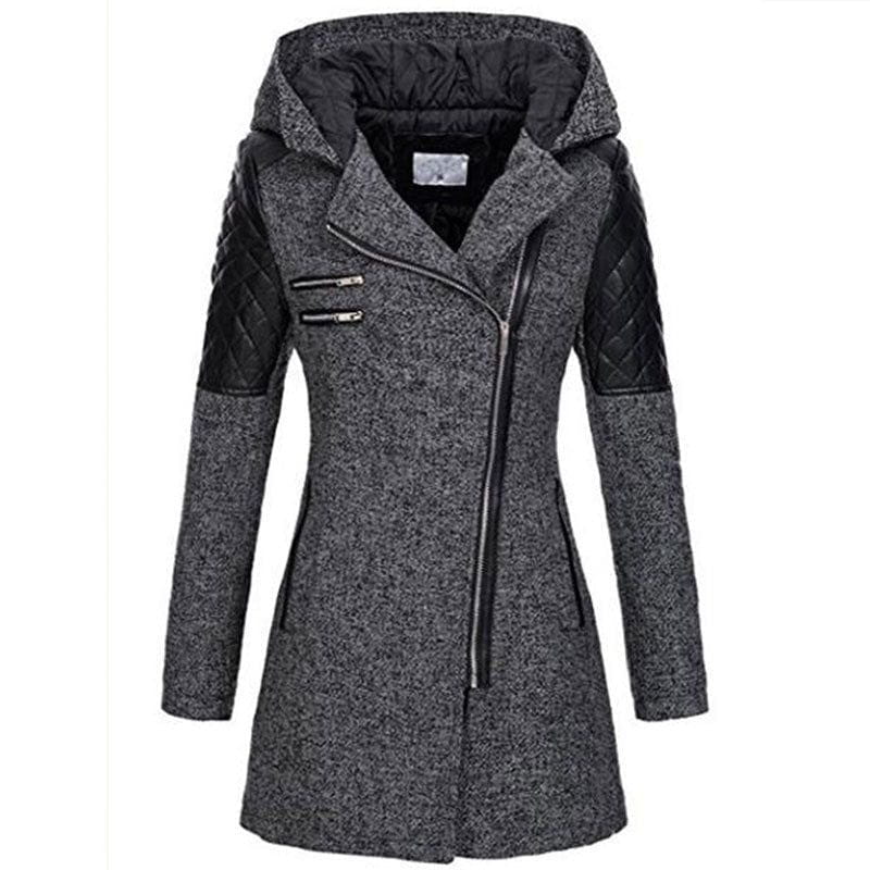 WW | Biker Wintermantel aus Wolle & Kunstleder Warm und Trendy