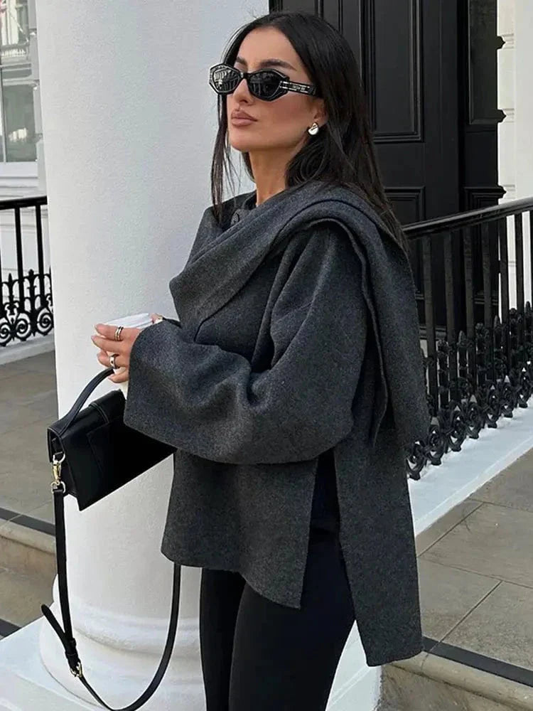 WW | Asymmetrisch Drapierter Mantel Minimalistische Eleganz Komfort und Stil