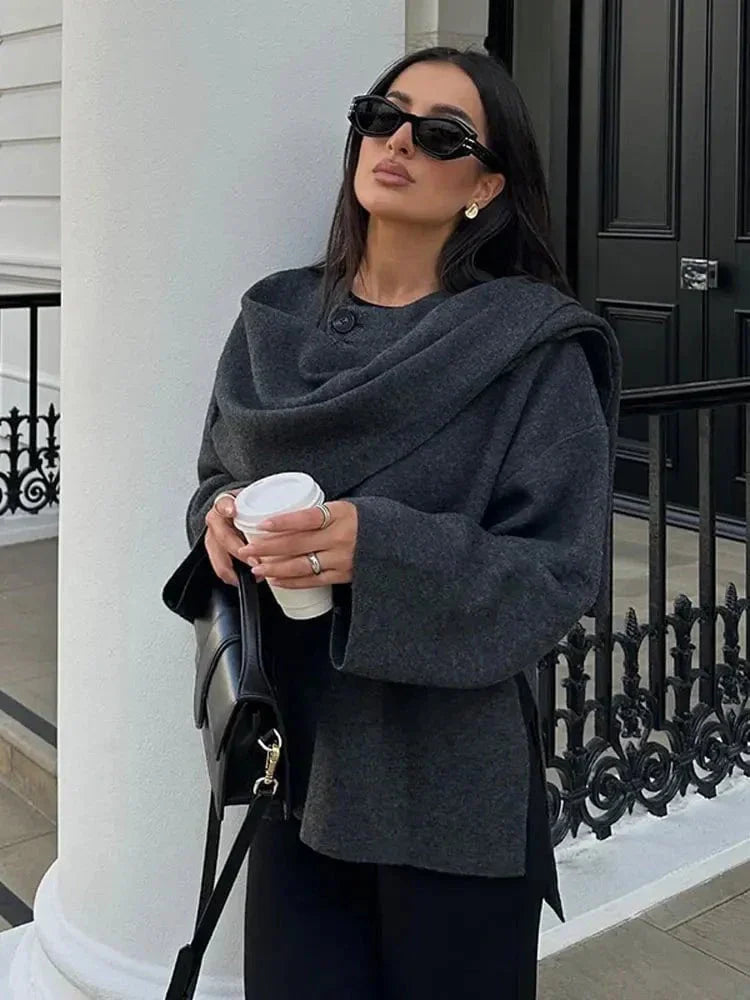 WW | Asymmetrisch Drapierter Mantel Minimalistische Eleganz Komfort und Stil