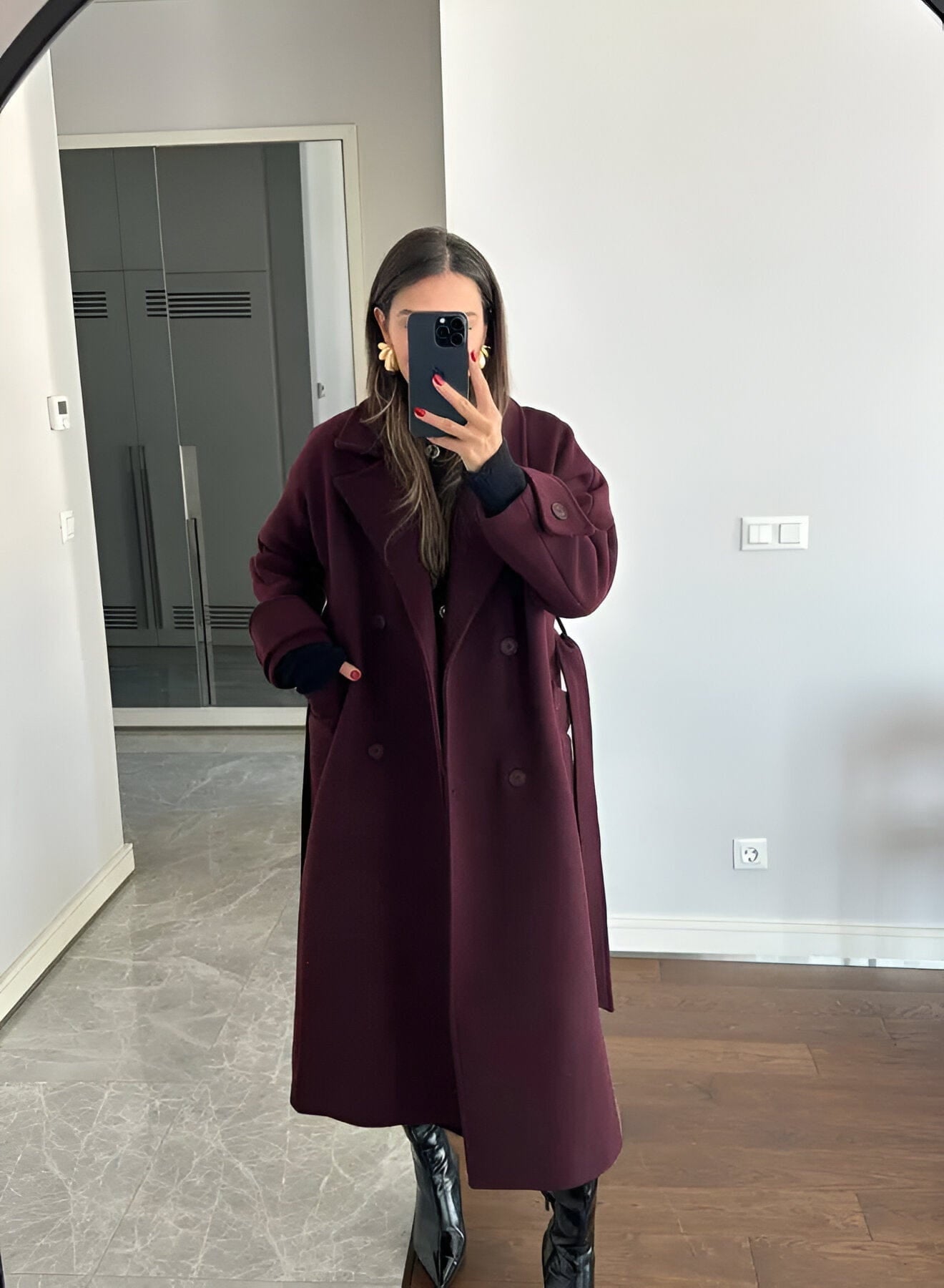 WW | Elegant & warm long cut jacket with belt Autumn-Winter