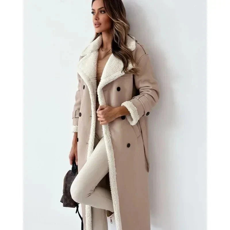WW | Long Winter Coat Made of Faux Leather & Warm, Elegant Fur