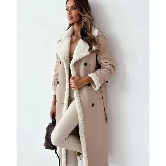 WW | Langer Wintermantel aus Kunstleder & Warmem, Eleganten Fell