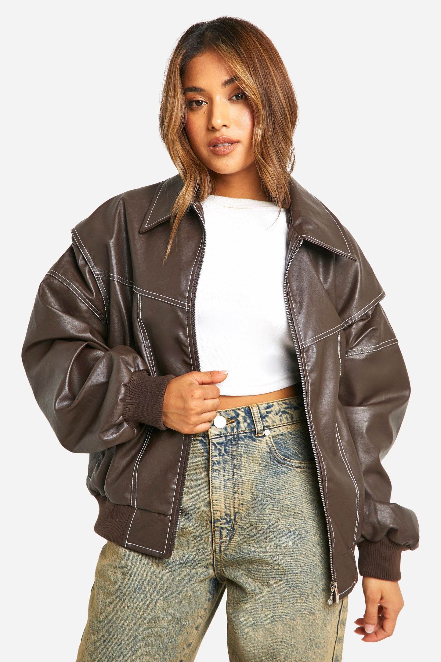 WW | Oversized Blouson aus Kunstleder im Streetwear-Stil und Mut