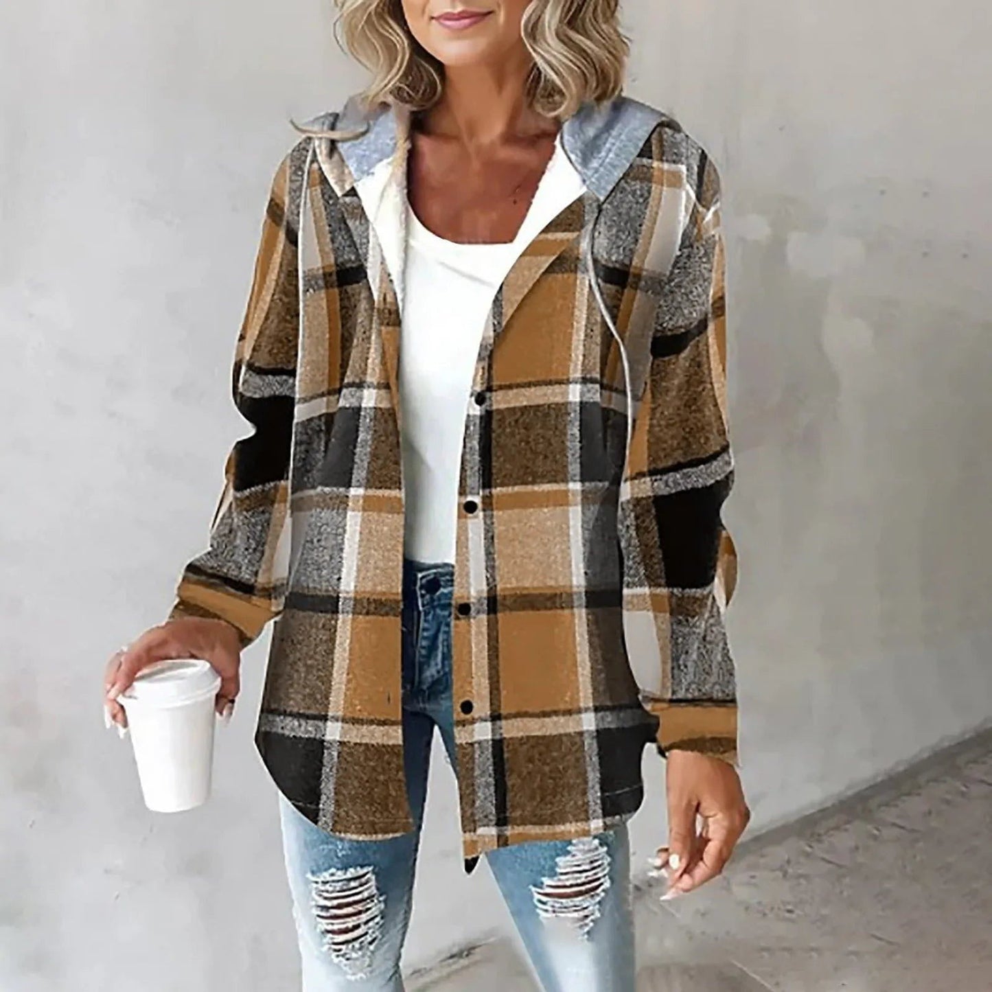 WW | Hooded Shirt Jacket in Casual Flannel Warm and Trendy