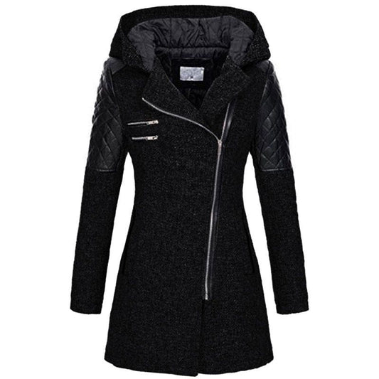 WW | Biker Wintermantel aus Wolle & Kunstleder Warm und Trendy