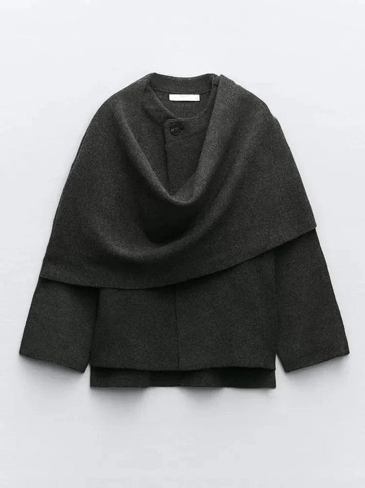 WW | Asymmetrisch Drapierter Mantel Minimalistische Eleganz Komfort und Stil