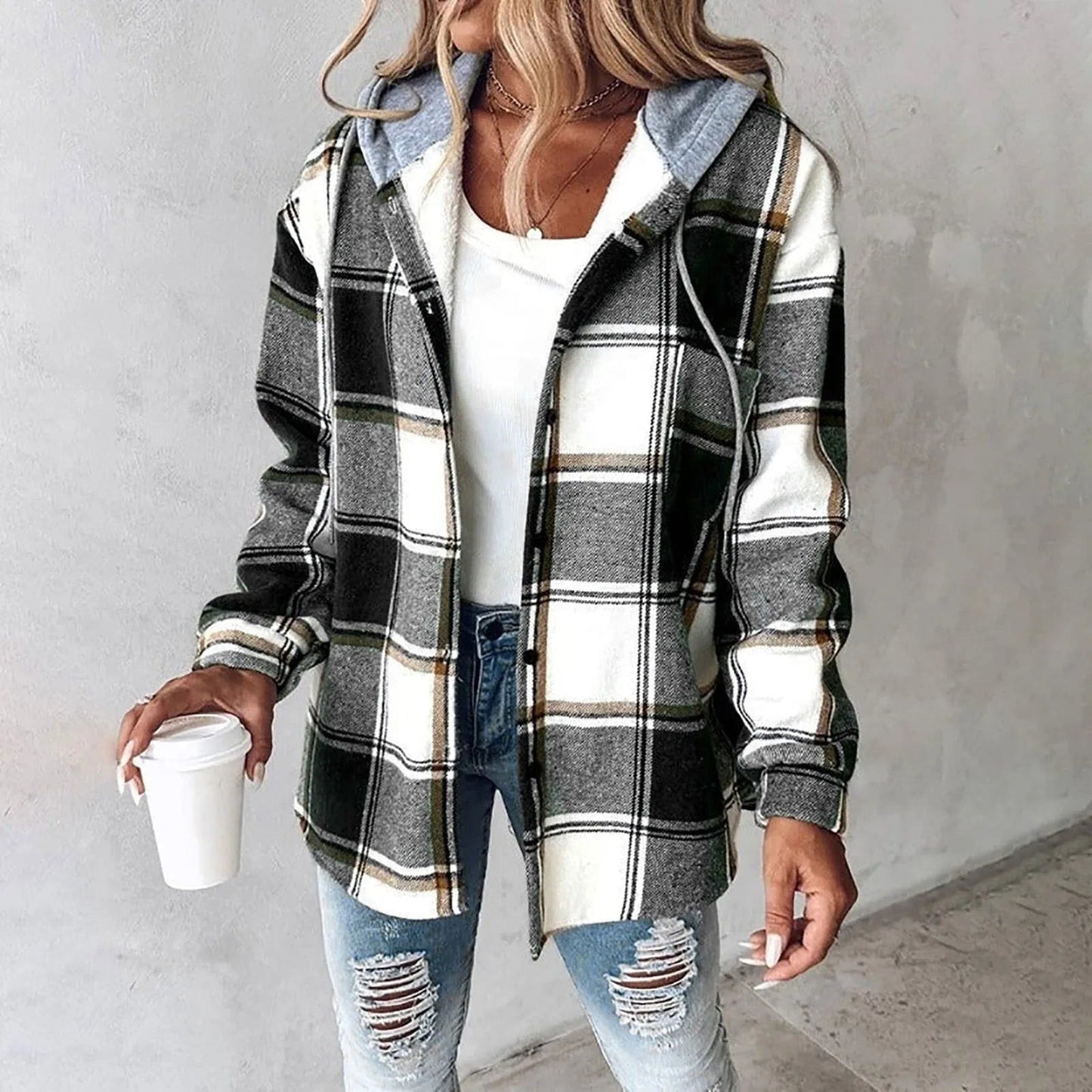WW | Hooded Shirt Jacket in Casual Flannel Warm and Trendy