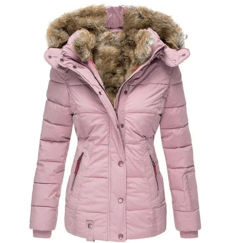 WW | Hooded winter down jacket, warm and elegant, with faux fur lining