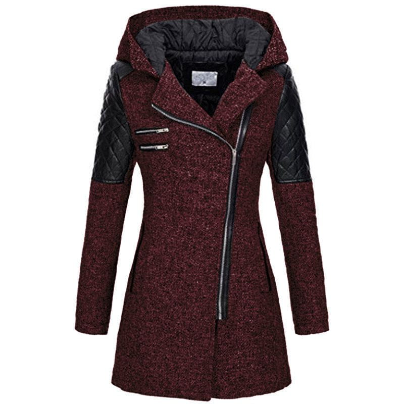 WW | Biker Wintermantel aus Wolle & Kunstleder Warm und Trendy