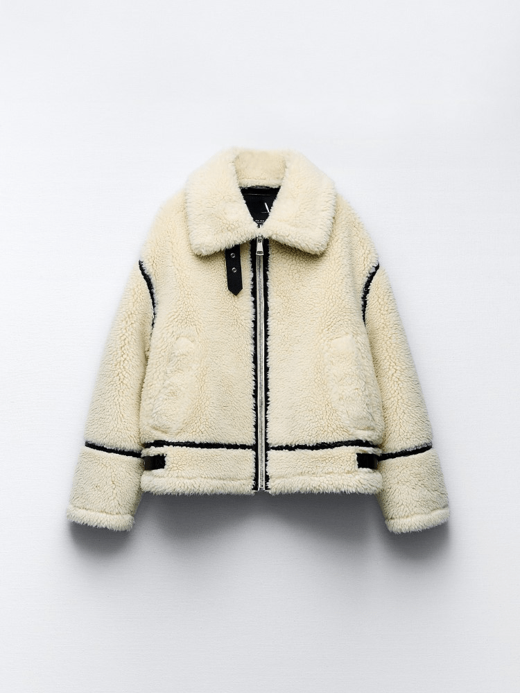 WW | Aviator Jacket Sheepskin Effect Warm & Trendy Casual Winter Look