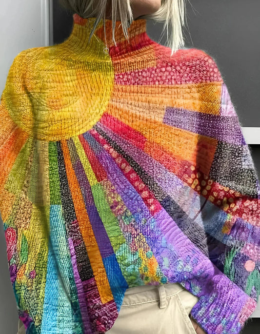 WW | Pullover Stehkragen Regenbogen Wärme & Kreativität Einzigartiger Stil